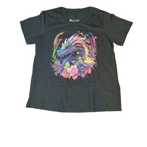 Watercolor Dragon Flowers Beautiful Art Colorful Graphic T-Shirt Women Size 1X